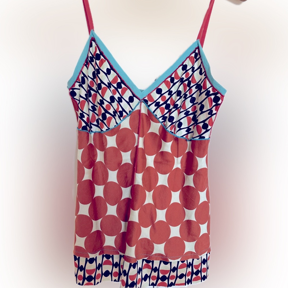 Silk Camisole with Copper, Cream & Black Geometric Patterns